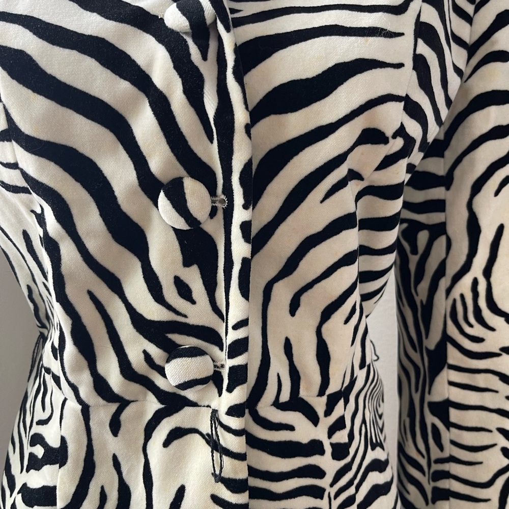 Zebra Print Women's Blazer Jacket - Black & White Velvet Feel - Picture 5 of 11